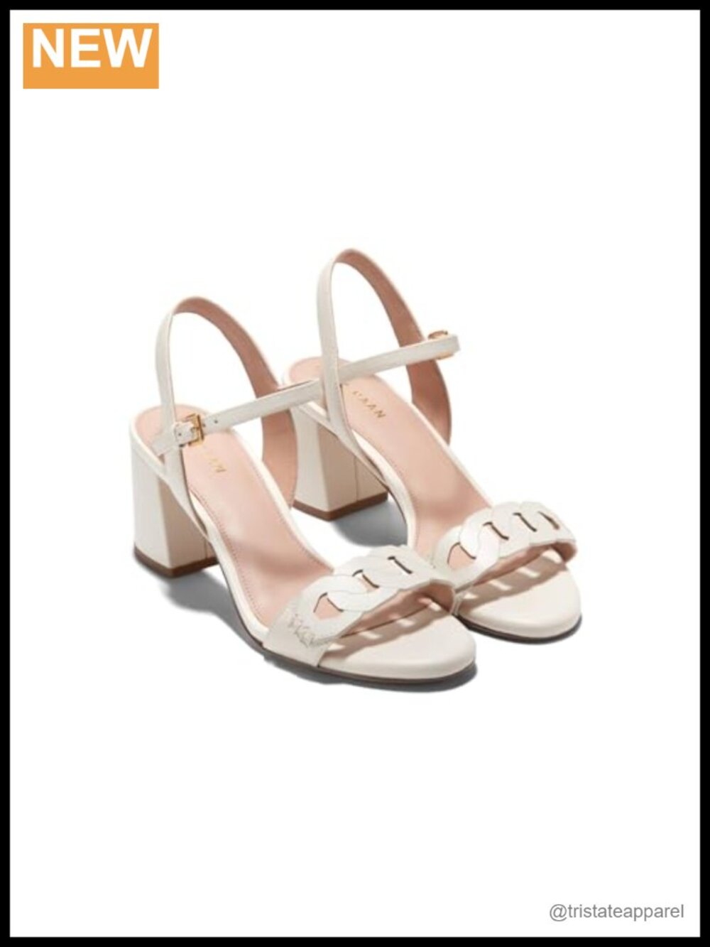 Cole Haan Women's Josie Chain Sandals Leather Block Heel Ankle Strap
